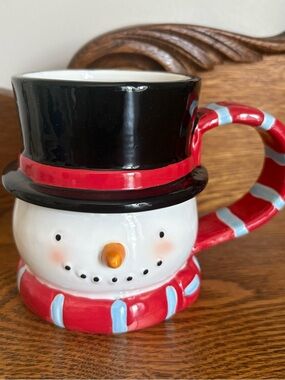 Festive Snowman Ceramic Mug - Red & Black Holiday Design
